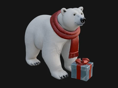 Scarf Wearing Polar Bear Statue Design 4 - 3D Print Model 3D Print Model