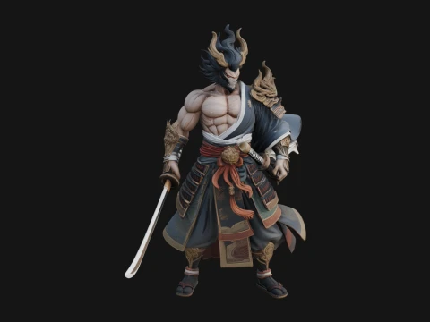 Horned Oni Samurai Statue Design 4 - 3D Print Model 3D printmodel