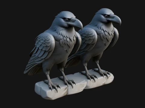 Pair of Norse Ravens Statue Design 4 - 3D Print Model Model do druku 3D