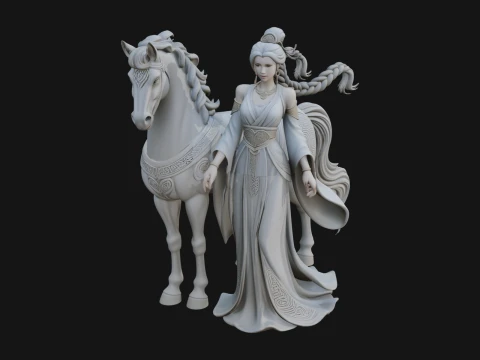 Woman with White Horse Statue Design 6 - 3D Print Model 3D Print Model