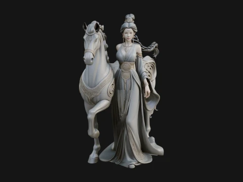 Woman with White Horse Statue Design 7 - 3D Print Model 3D Print Model