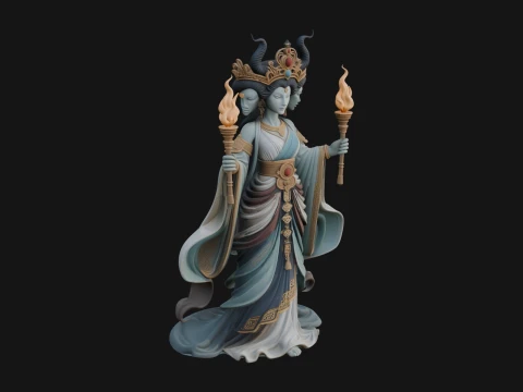 Triple Faced Torch Goddess Statue Design 4 - 3D Print Model Model do druku 3D