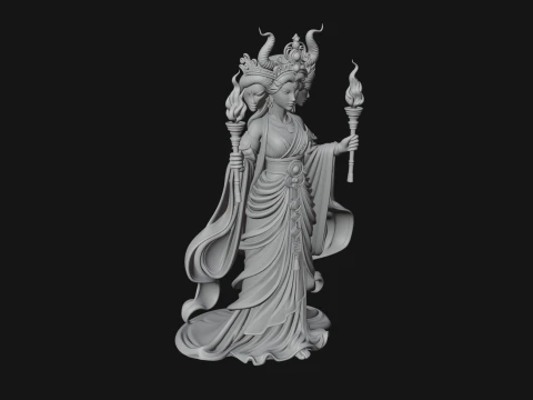 Triple Faced Torch Goddess Statue Design 4 - 3D Print Model 3D Print Model