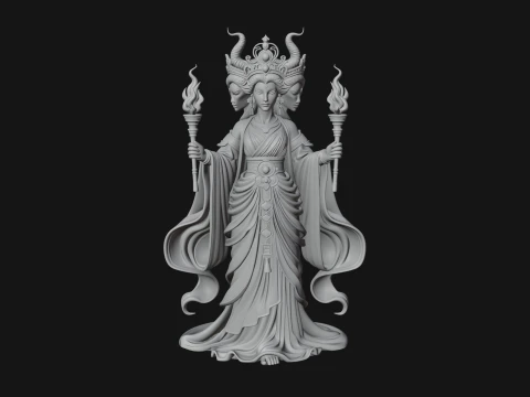 Triple Faced Torch Goddess Statue Design 4 - 3D Print Model 3D Print Model