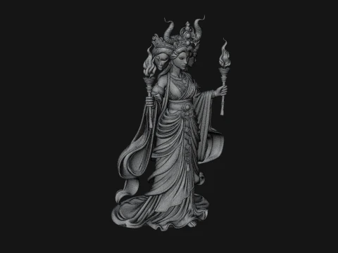 Triple Faced Torch Goddess Statue Design 4 - 3D Print Model 3D Print Model