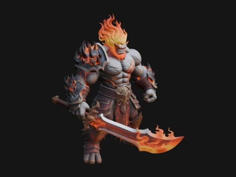 Flame Armored Demon Statue Design 4 - 3D Print Model 3D Baskı Modeli