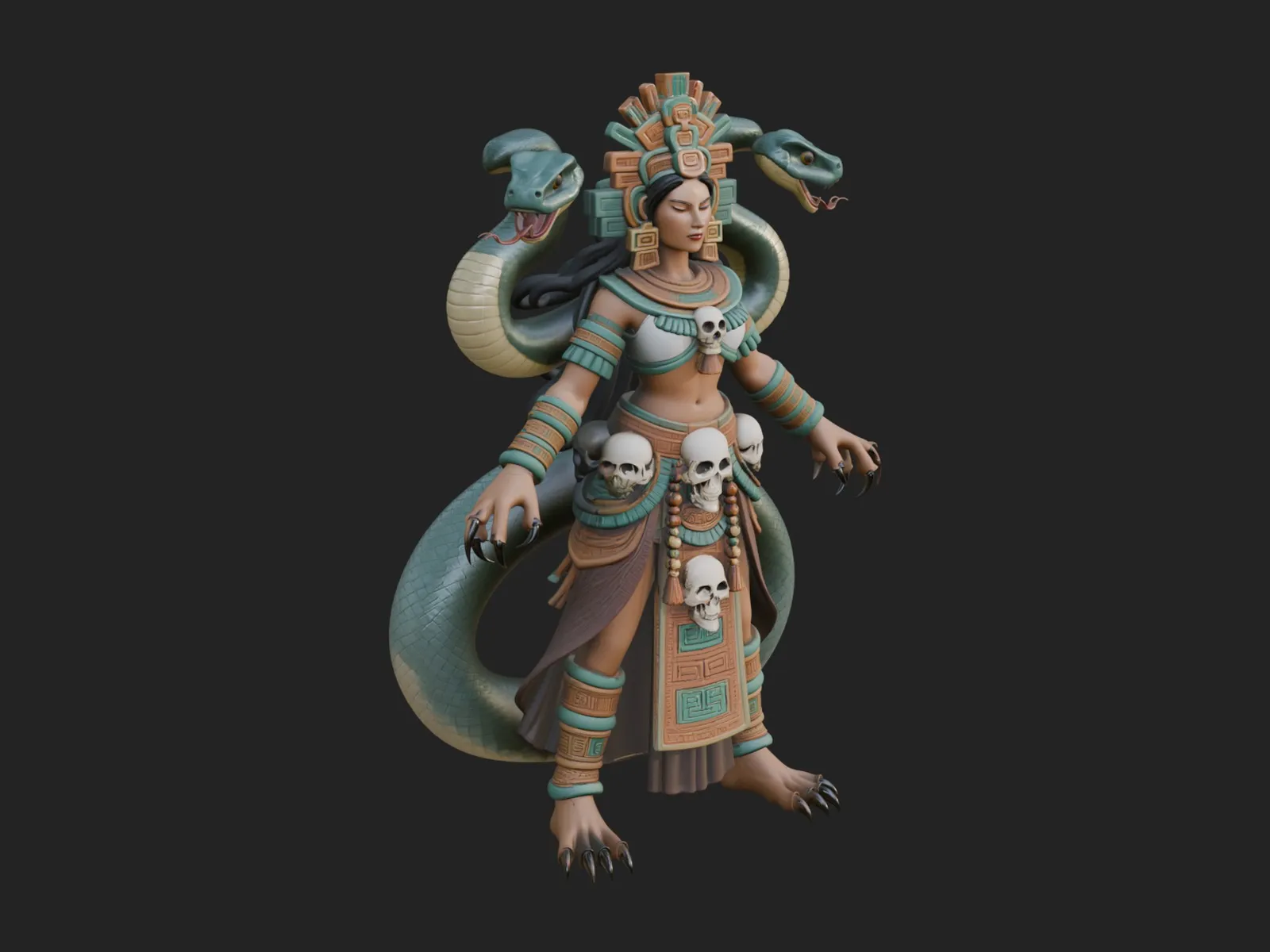 Aztec Serpent Goddess Statue Design 4 - 3D Print Model 3D Print Model .c4d .max .obj .3ds .fbx .stl .blend 