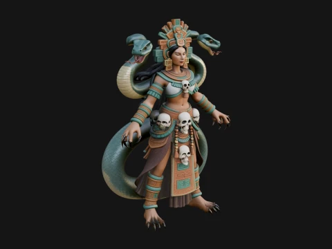 Aztec Serpent Goddess Statue Design 4 - 3D Print Model Model do druku 3D