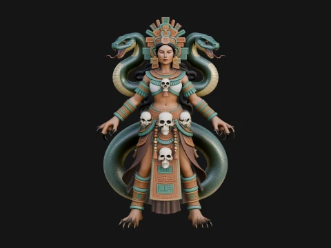 Aztec Serpent Goddess Statue Design 4 - 3D Print Model 3D Print Model