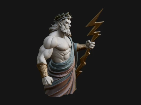 Zeus with Lightning Bolt Statue Design 23 - 3D Print Model Model do druku 3D