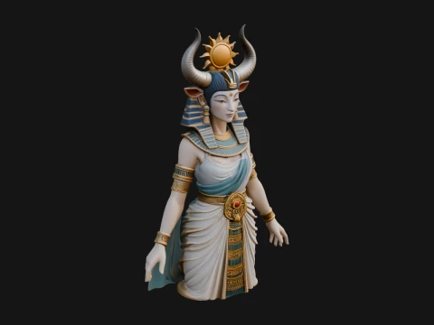 Horned Sun Crown Goddess Statue Design 4 - 3D Print Model 3D Druckmodell