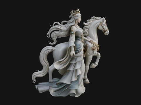 Woman with White Horse Statue Design 8 - 3D Print Model 3D Print Model
