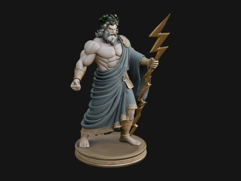 Zeus with Lightning Bolt Statue Design 24 - 3D Print Model 3D Druckmodell
