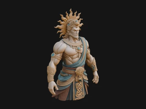 Sun Crowned God Statue Design 4 - 3D Print Model 3D 프린트 모델