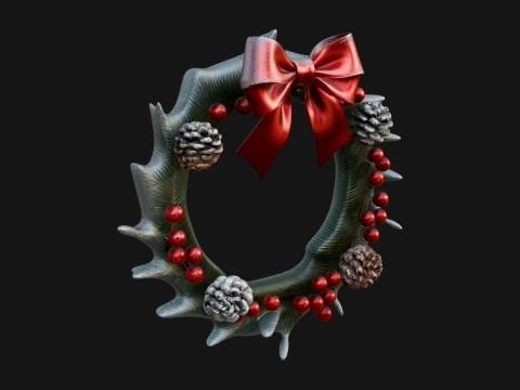 Pine Christmas Wreath Ornament Design 4 - 3D Print Model 3D 프린트 모델