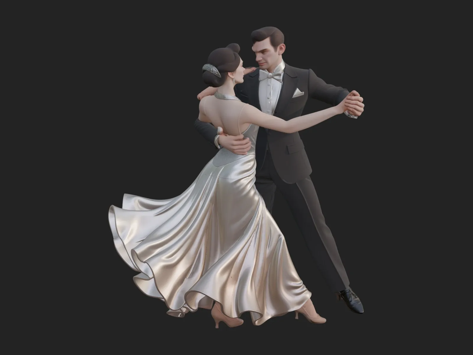Ballroom Dancing Couple Statue Design 4 - 3D Print Model 3D Print Model .c4d .max .obj .3ds .fbx .stl .blend 