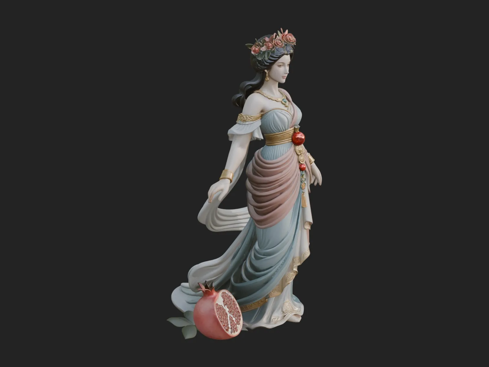 Rose Crowned Goddess Statue Design 8 - 3D Print Model 3D Print Model .c4d .max .obj .3ds .fbx .stl .blend 