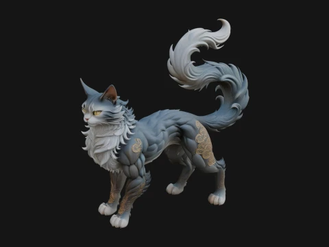 Carved Spirit Cat Statue Design 1 - 3D Print Model 3D 프린트 모델