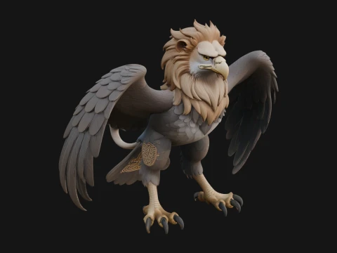 Griffin Winged Beast Statue Design 5 - 3D Print Model 3D 프린트 모델