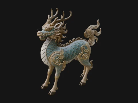 Qilin Deer Beast Statue Design 1 - 3D Print Model 3Dプリントモデル