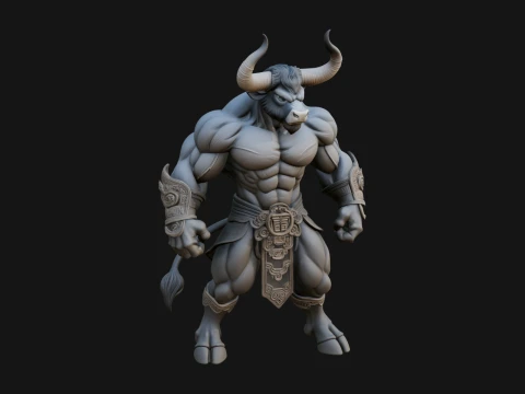Minotaur Bull Beast Statue Design 10 - 3D Print Model Modelo de impresión 3D