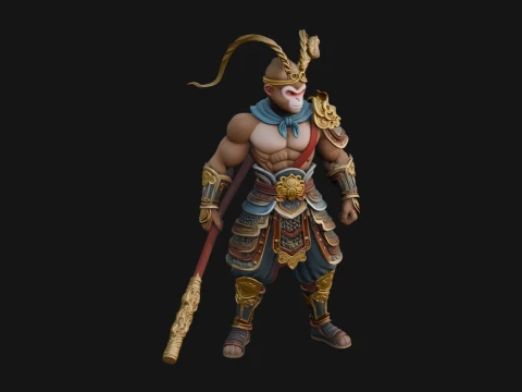 Monkey King Staff Statue Design 5 - 3D Print Model Modelo de impresión 3D