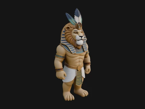 Lion Headed Egyptian God Statue Design 5 - 3D Print Model 3D Baskı Modeli