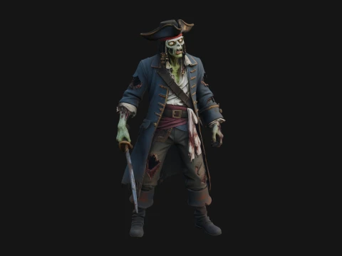 Zombie Pirate Captain Statue Design 2 - 3D Print Model Modello di stampa 3D