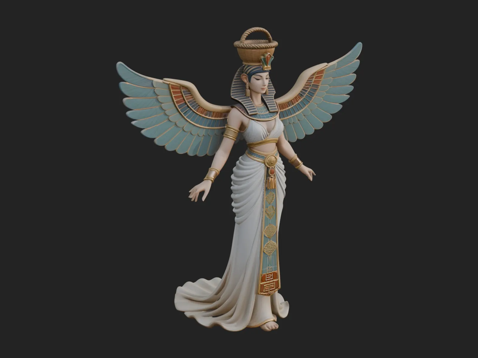 Winged Egyptian Goddess Statue Design 3 - 3D Print Model 3D Print Model .c4d .max .obj .3ds .fbx .stl .blend 