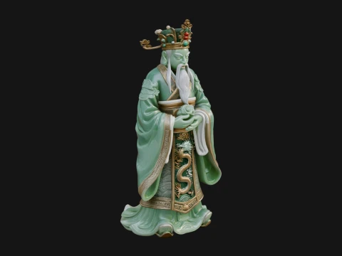 Crowned Jade Deity Statue Design 1 - 3D Print Model Modèles 3D en vedette