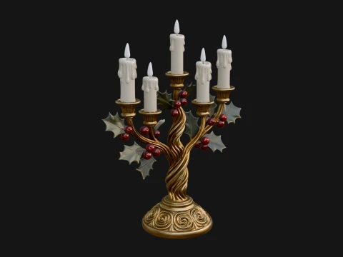 Holly Candle Candelabra Model Design 1 - 3D Print Model Modelo de impresión 3D