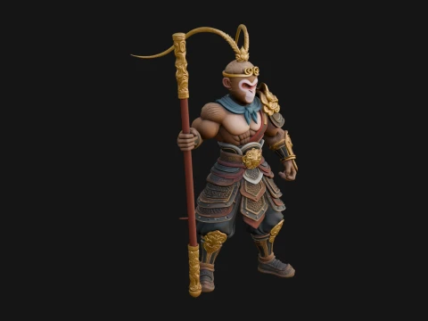 Monkey King Staff Statue Design 6 - 3D Print Model Modelo de impresión 3D