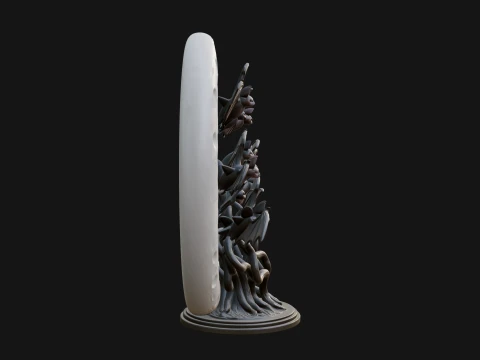 Crescent Moon Bat Tree Statue Design 1 - 3D Print Model 3D Print Model