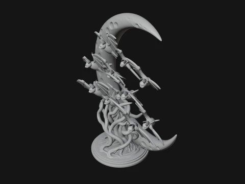 Crescent Moon Bat Tree Statue Design 1 - 3D Print Model 3D Print Model