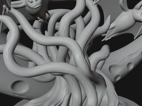Crescent Moon Bat Tree Statue Design 1 - 3D Print Model 3D Print Model