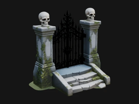 Skull Topped Graveyard Gate Design 1 - 3D Print Model 3D 프린트 모델