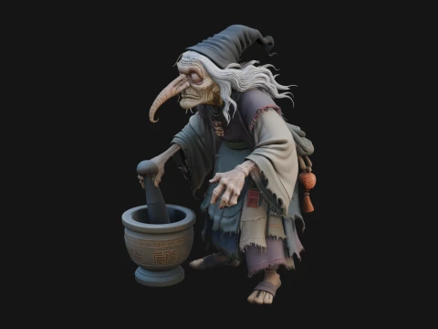 Hunched Hag Sorcerer Statue Design 12 - 3D Print Model 3D Принт Модель