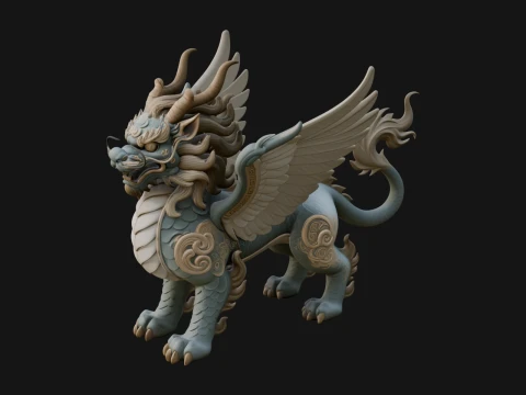 Qilin Deer Beast Statue Design 3 - 3D Print Model 3D Print Model