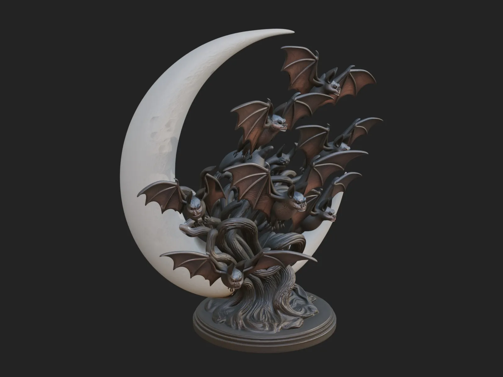 Crescent Moon Bat Tree Statue Design 2 - 3D Print Model 3D Print Model .c4d .max .obj .3ds .fbx .stl .blend 
