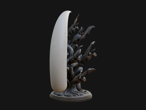 Crescent Moon Bat Tree Statue Design 2 - 3D Print Model 3D Print Model