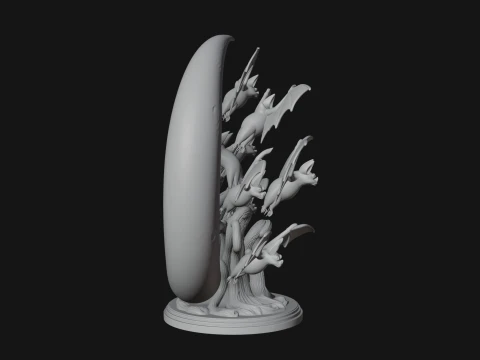 Crescent Moon Bat Tree Statue Design 2 - 3D Print Model 3D Print Model