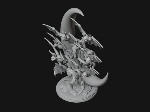 Crescent Moon Bat Tree Statue Design 2 - 3D Print Model 3D Print Model