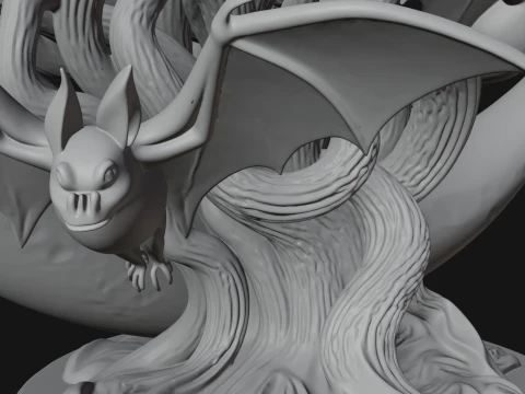 Crescent Moon Bat Tree Statue Design 2 - 3D Print Model 3D Print Model