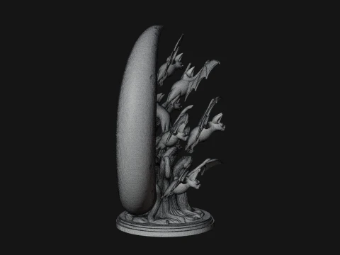 Crescent Moon Bat Tree Statue Design 2 - 3D Print Model 3D Print Model