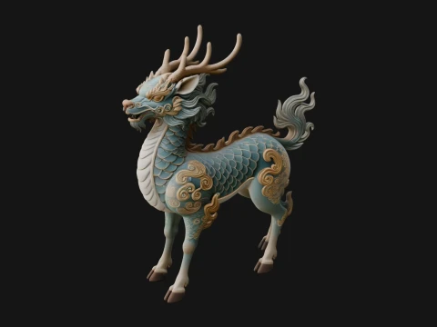 Qilin Deer Beast Statue Design 5 - 3D Print Model 3D Print Model