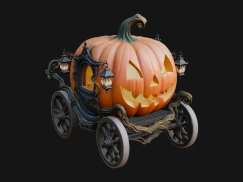 Pumpkin Halloween Carriage Model Design 2 - 3D Print Model 3D Принт Модель