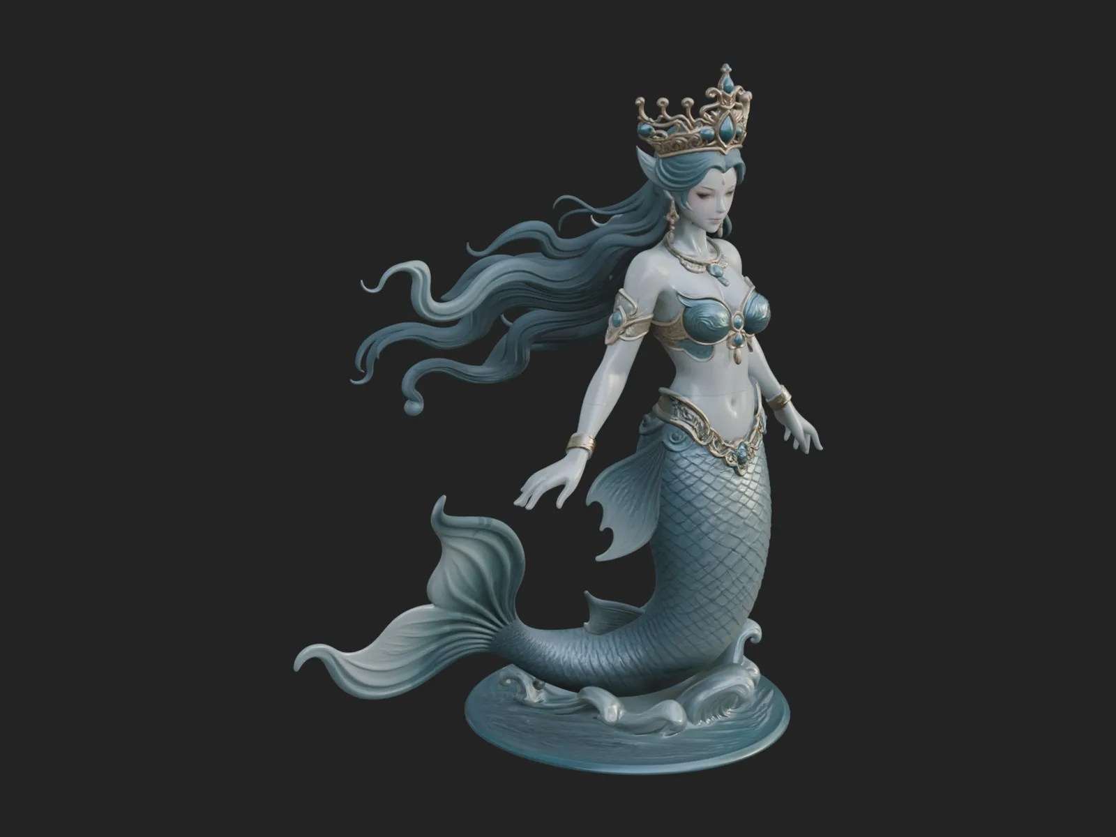 Crowned Mermaid Statue Design 1 - 3D Print Model 3D Print Model .c4d .max .obj .3ds .fbx .stl .blend