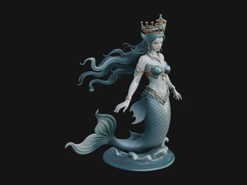 Crowned Mermaid Statue Design 1 - 3D Print Model Modello di stampa 3D