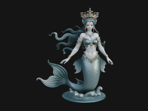 Crowned Mermaid Statue Design 1 - 3D Print Model 3D Print Model
