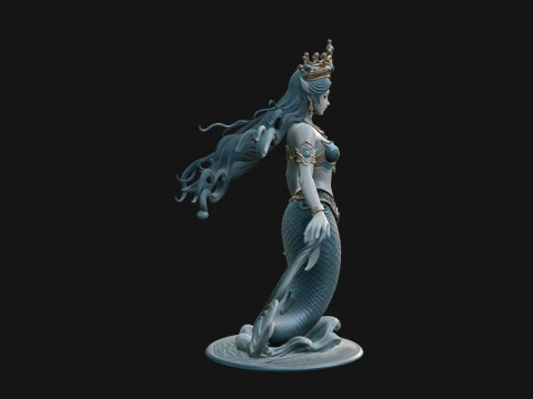 Crowned Mermaid Statue Design 1 - 3D Print Model 3D Print Model